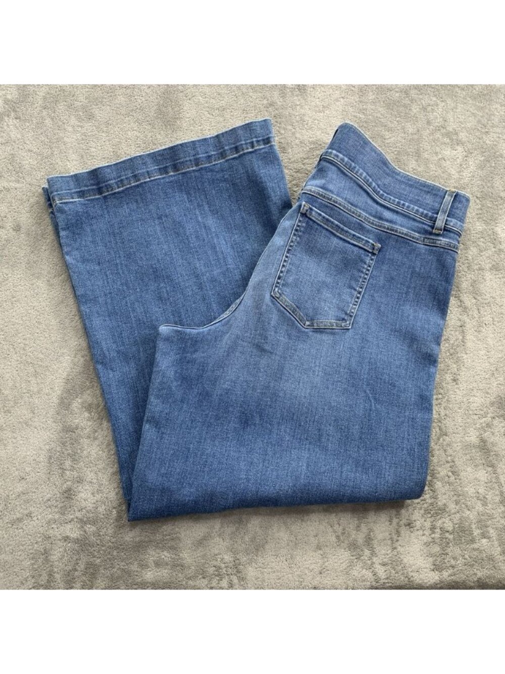 Spanx Jeans Womens Size 3X Petite Blue Denim Seamed Front Wide Leg Pull On Boho